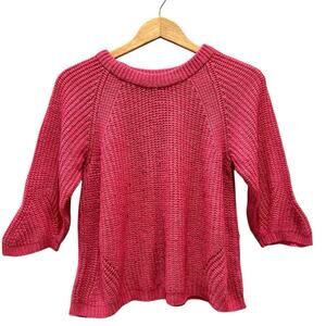 Zara Knit Hot Pink Chunky Sweater Pullover Cozy Raglan Sleeve Top Size L